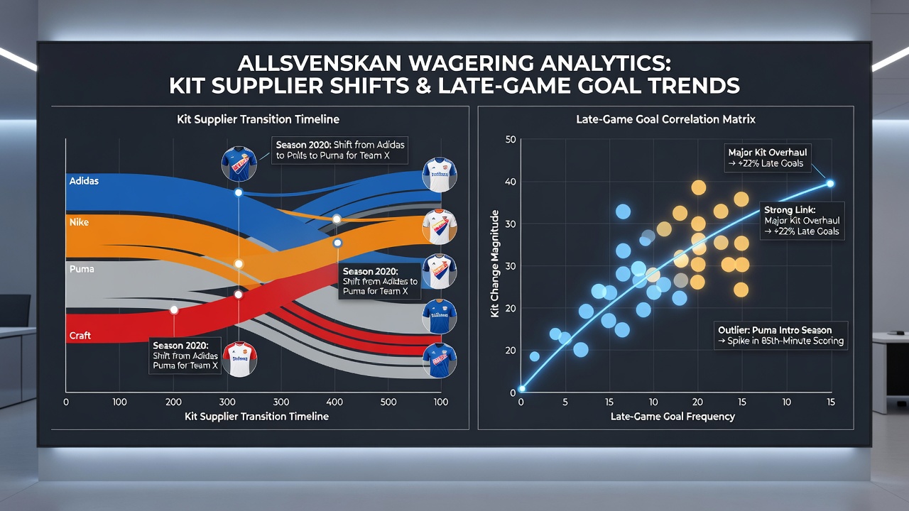 Statistical charts displaying goal timing trends in Allsvenskan matches post-kit changes